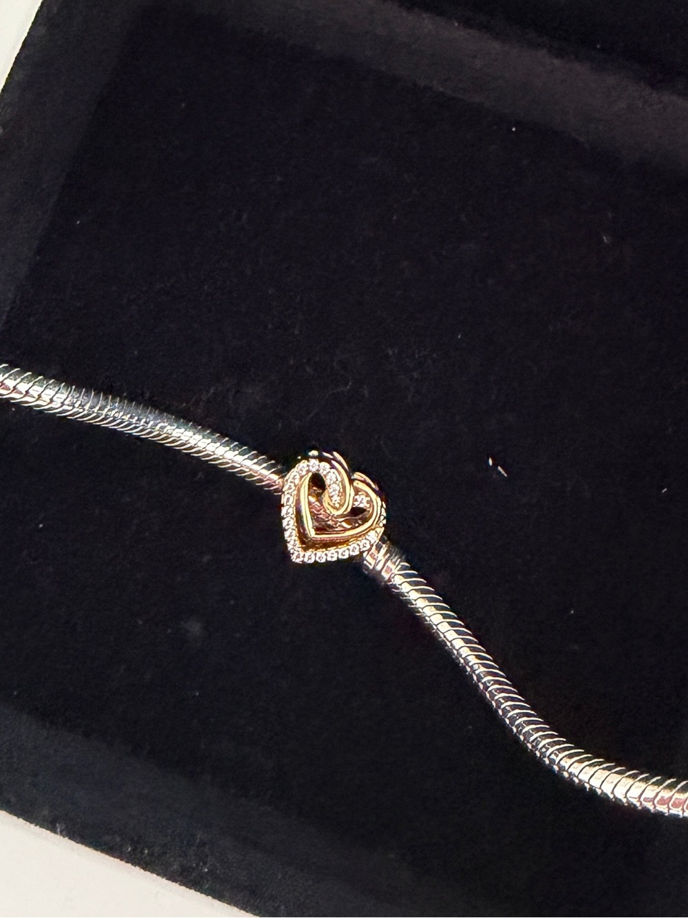 14K Gold Plated Two-Tone Pandora Pave Heart Charm - Picture 2 of 4